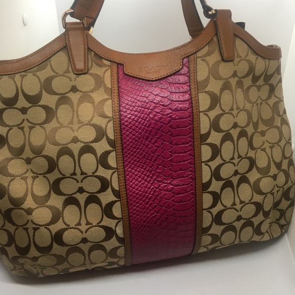 Coach Handbags - Large COACH Colorful Magenta & Tan Bag